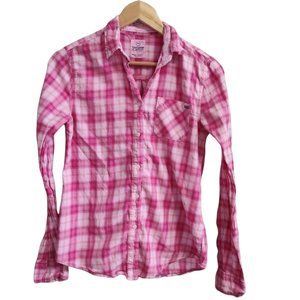 PINK Victoria's Secret Pink Plaid Long Sleeve Button Down Top Size Small